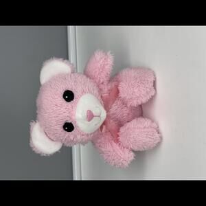 Fuzzy Friends VGUC Pre-loved Pink Bear with Pink Stitched on heart shaped nose*
